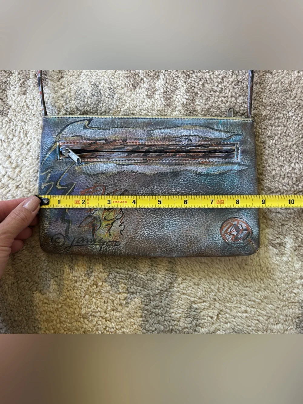 Jane Yoo Wearable Art Vintage Hand Painted Crossbody Leather Bag
